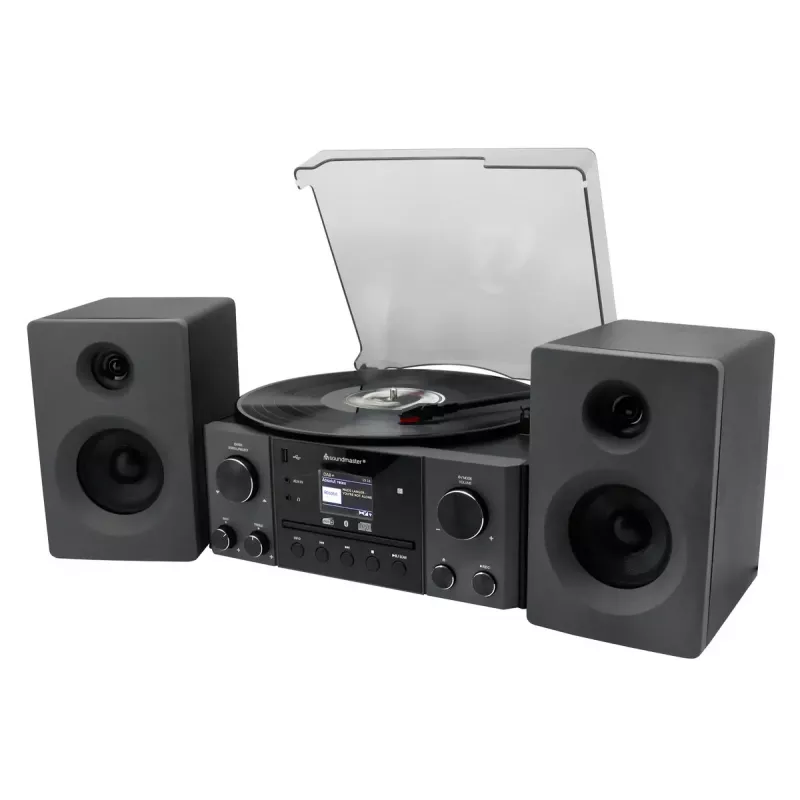 Sistema de áudio doméstico Soundmaster MCD1950SW — 20 W RMS, DAB+/FM, reprodução de CD/MP3, AUX de 3,5 mm, alimentação por rede (preto)
