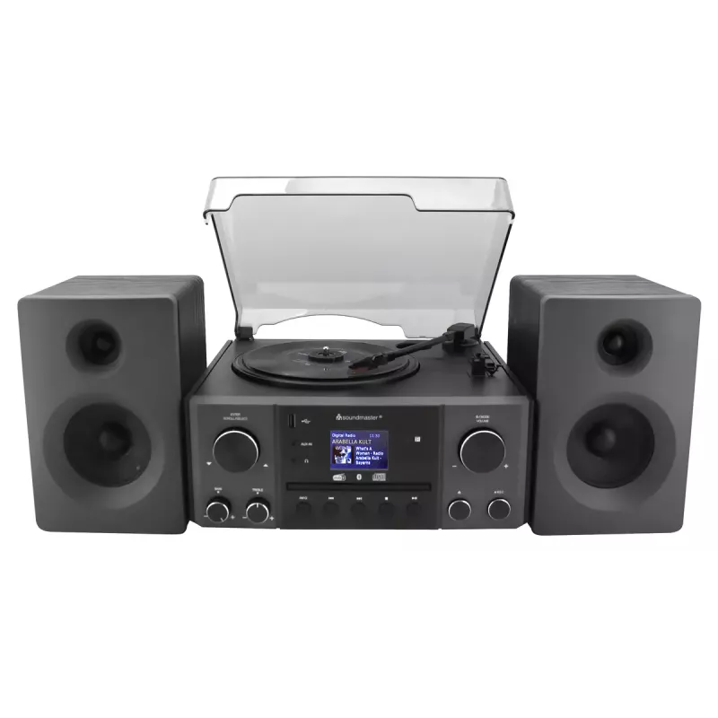 Sistema de áudio doméstico Soundmaster MCD1950SW — 20 W RMS, DAB+/FM, reprodução de CD/MP3, AUX de 3,5 mm, alimentação por rede (preto)