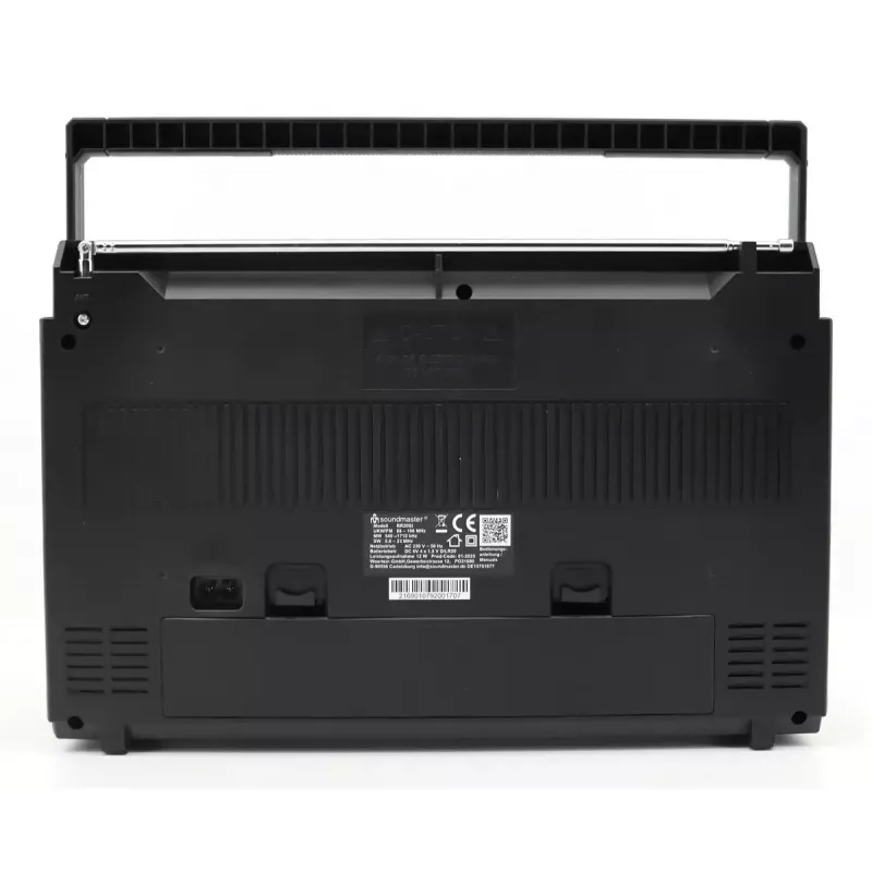 Leitor de cassetes portátil Soundmaster RR20SI — rádio FM/MW/KW, 3 W RMS, auscultadores de 3,5 mm, preto/prateado