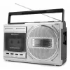 Leitor de cassetes portátil Soundmaster RR20SI — rádio FM/MW/KW, 3 W RMS, auscultadores de 3,5 mm, preto/prateado