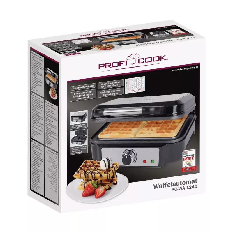 Máquina de waffles ProfiCook PC-WA 1240 2 waffles 1000 W preta aço inoxidável