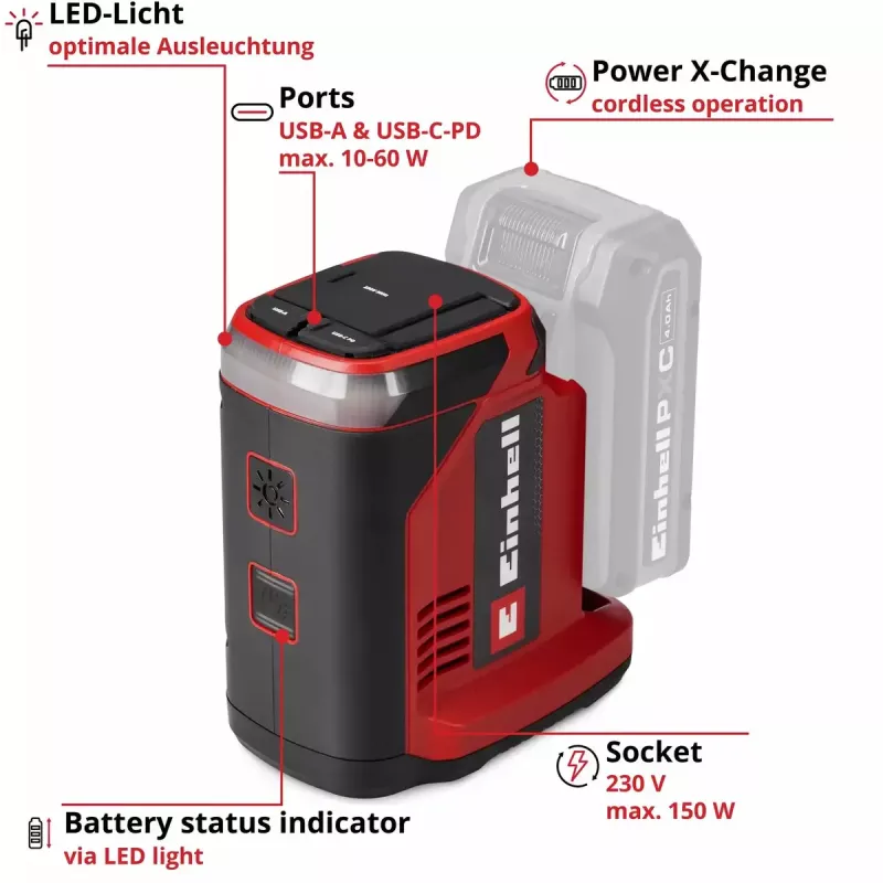 Estação de energia com bateria EINHELL TC-ES 18/150/1 Li-Solo – alimentação elétrica portátil, a bateria, modelo 1091320
