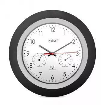 Relógio digital Mebus 19449 redondo preto branco pilha AA 30 cm