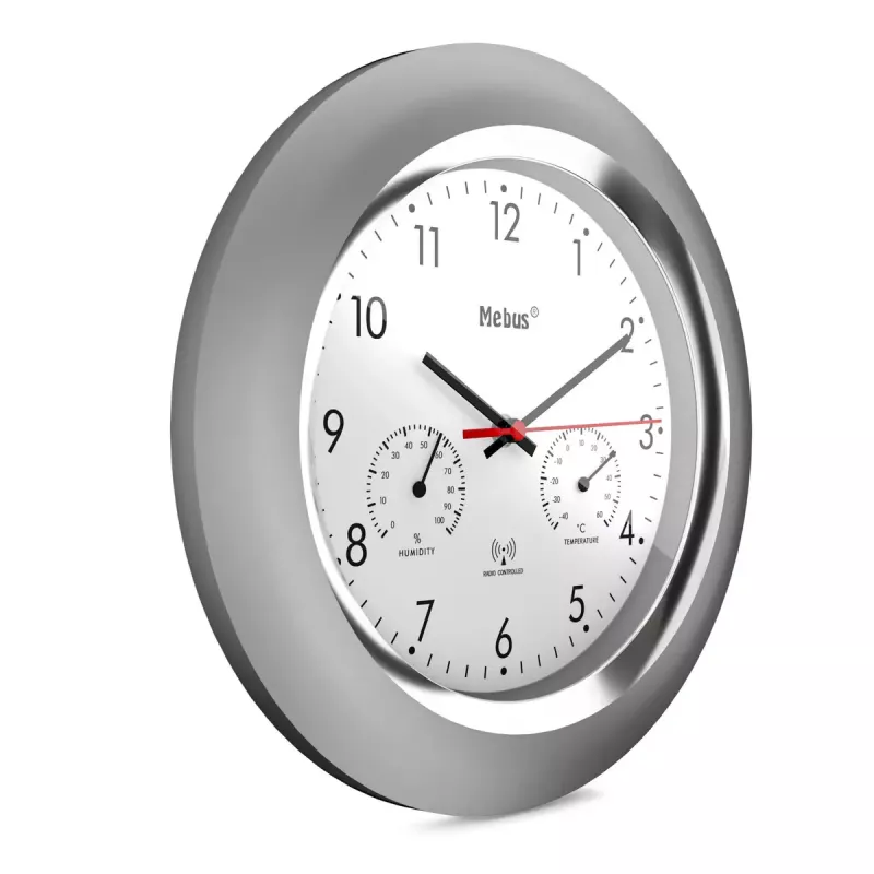 Relógio digital Mebus 19454 redondo prateado branco pilha AA