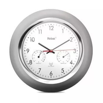 Relógio digital Mebus 19454 redondo prateado branco pilha AA