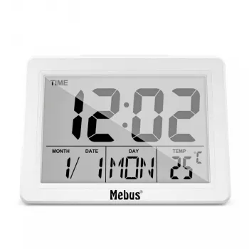 Despertador de quartzo Mebus 25738 branco retangular pilha AAA