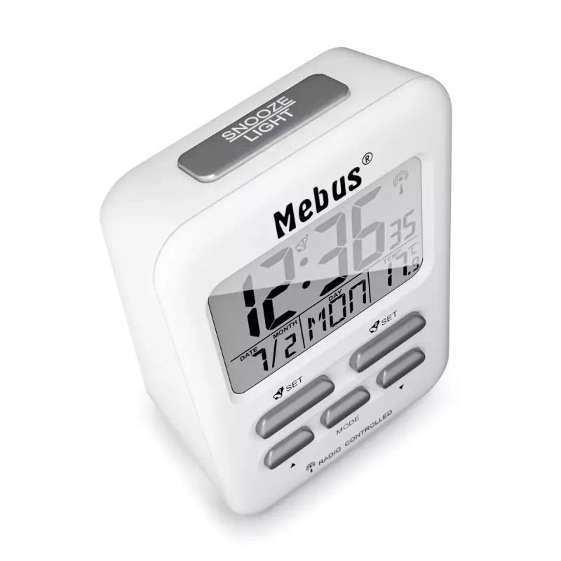 Despertador digital Mebus 25800 branco retangular com retroiluminação azul