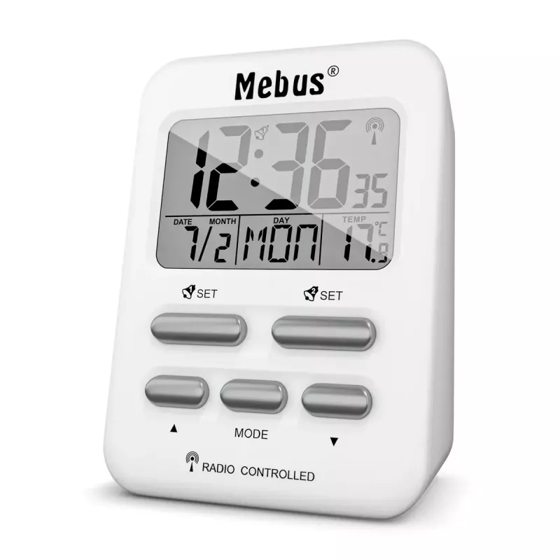 Despertador digital Mebus 25800 branco retangular com retroiluminação azul