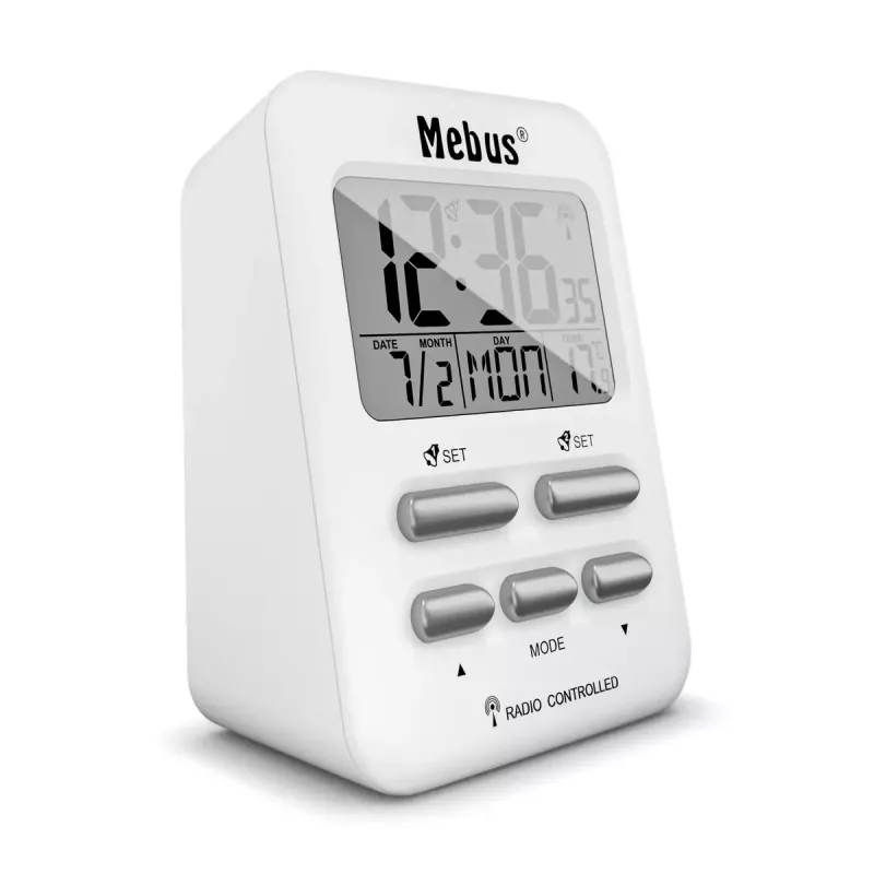 Despertador digital Mebus 25800 branco retangular com retroiluminação azul