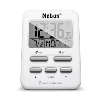 Despertador digital Mebus 25800 branco retangular com retroiluminação azul
