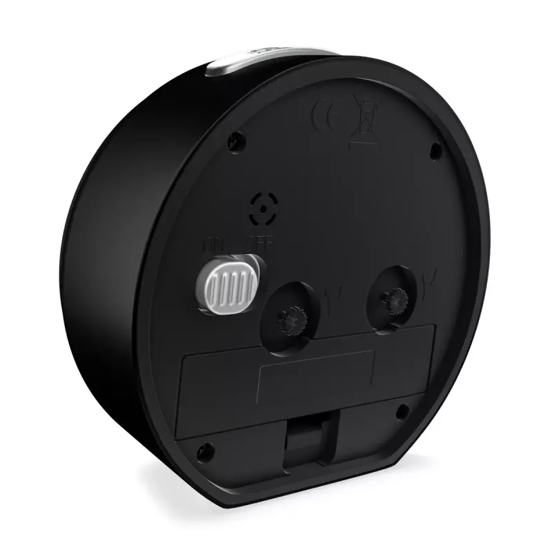Despertador de quartzo Mebus 25806 redondo preto branco analógico pilha AA