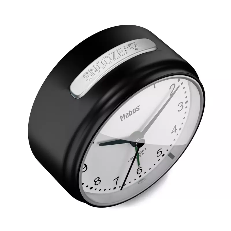 Despertador de quartzo Mebus 25806 redondo preto branco analógico pilha AA