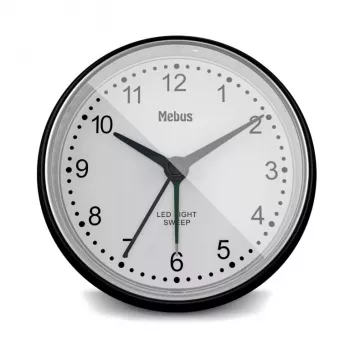Despertador de quartzo Mebus 25806 redondo preto branco analógico pilha AA