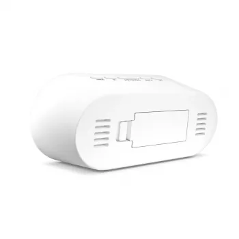 Despertador digital Mebus 25808 oval branco com retroiluminação azul pilha AAA