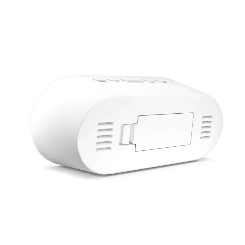 Despertador digital Mebus 25808 oval branco com retroiluminação azul pilha AAA