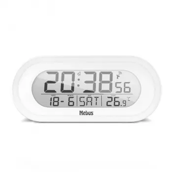 Despertador digital Mebus 25808 oval branco com retroiluminação azul pilha AAA