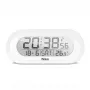 Despertador digital Mebus 25808 oval branco com retroiluminação azul pilha AAA