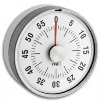 TFA-Dostmann 38.1028.02 Puck temporizador de cozinha analógico, branco/prateado