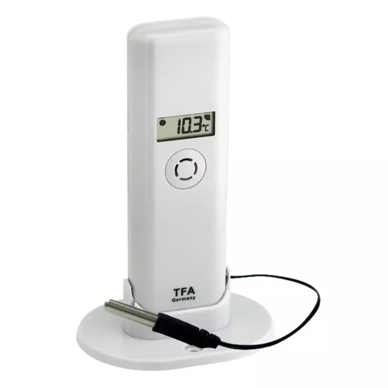 Sensor ambiental TFA WeatherHub Smart Home sem fios — temperatura e humidade, Wi-Fi, alimentação por rede/pilha (AAA), 40×28×104 mm