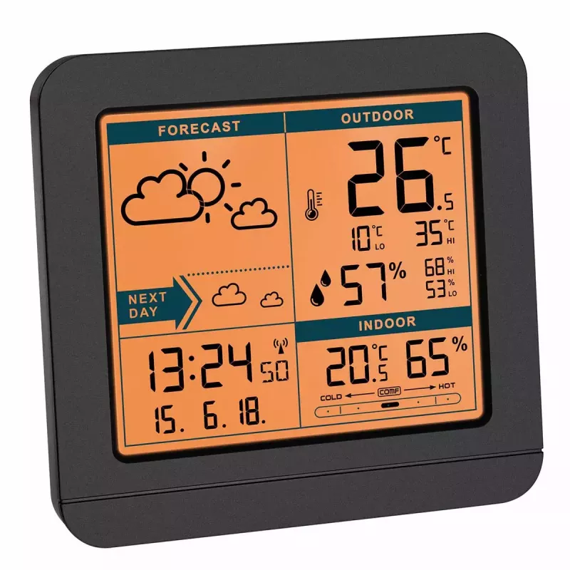 Estação meteorológica TFA Dostmann Sky Black LCD a pilhas termo-higrómetro sem fios (interior/exterior, 0,433 GHz, AAA)