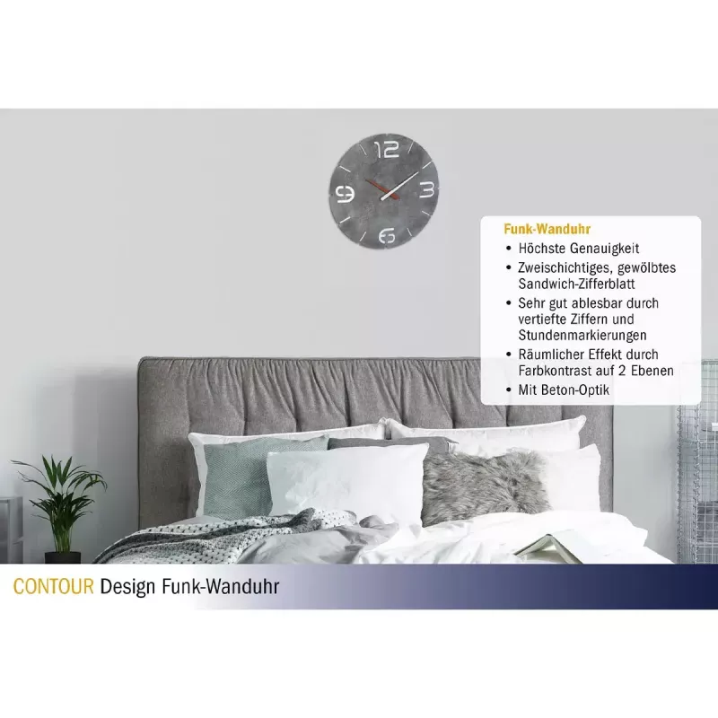 Relógio de parede TFA-Dostmann CONTOUR redondo cinzento branco 35 cm