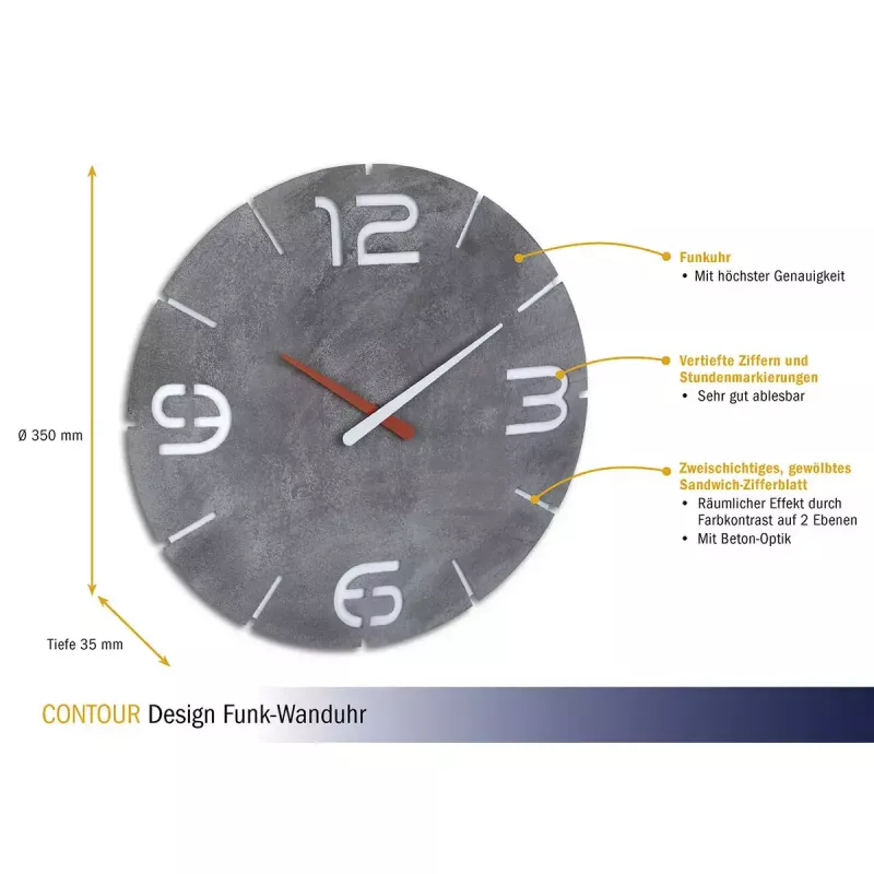 Relógio de parede TFA-Dostmann CONTOUR redondo cinzento branco 35 cm