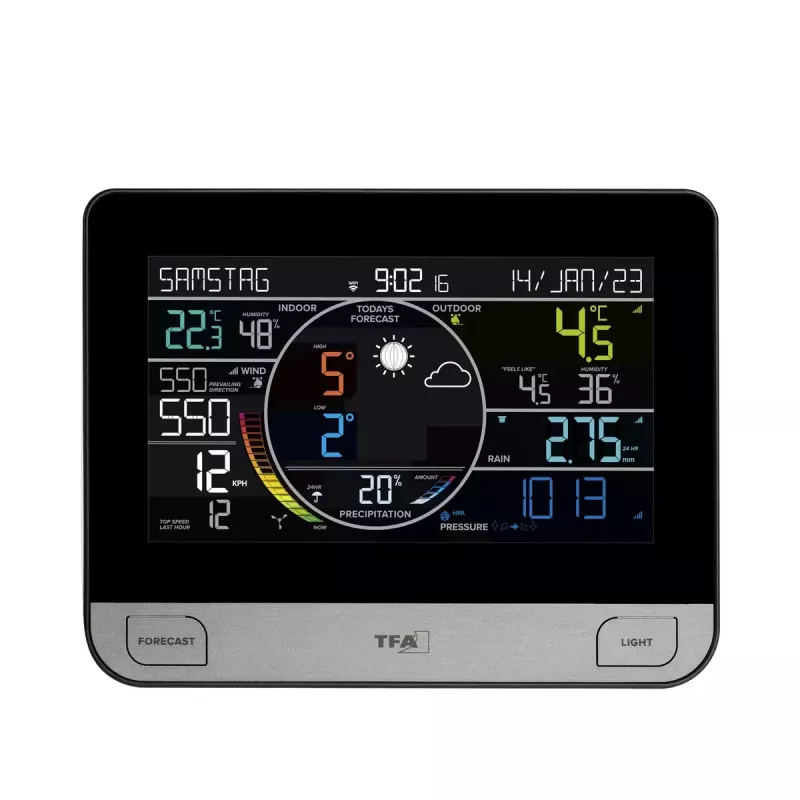 TFA-Dostmann View Pro preto DC/pilha Wi-Fi anemómetro termómetro higrómetro barómetro
