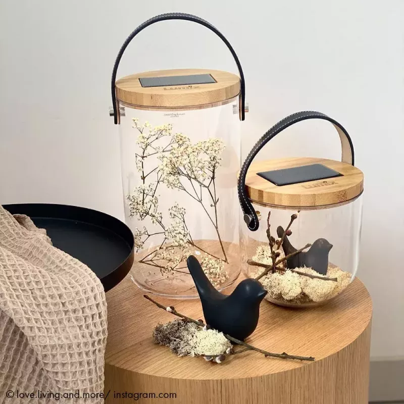 Candeeiro de mesa Krinner LUMIX Deco Glass Basic LED transparente bambu vidro