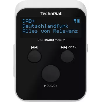 Rádio portátil TECHNISAT DIGITRADIO mobil 2 — DAB+ / FM, OLED 0,91 polegadas, 3,5 mm, USB-C, Li-Ion 500 mAh, preto/branco