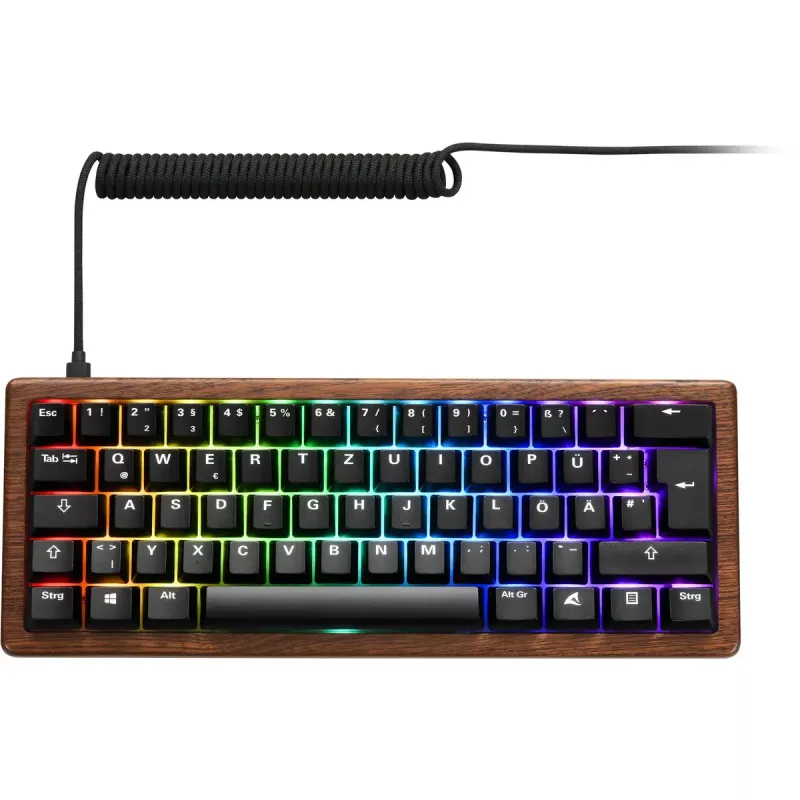 Teclado mecânico Sharkoon SKILLER SGK50 S4 Gen2 Wood PBT — Aspeto madeira/Preto, layout UK, switches Gateron G Pro 3.0 Amarelo