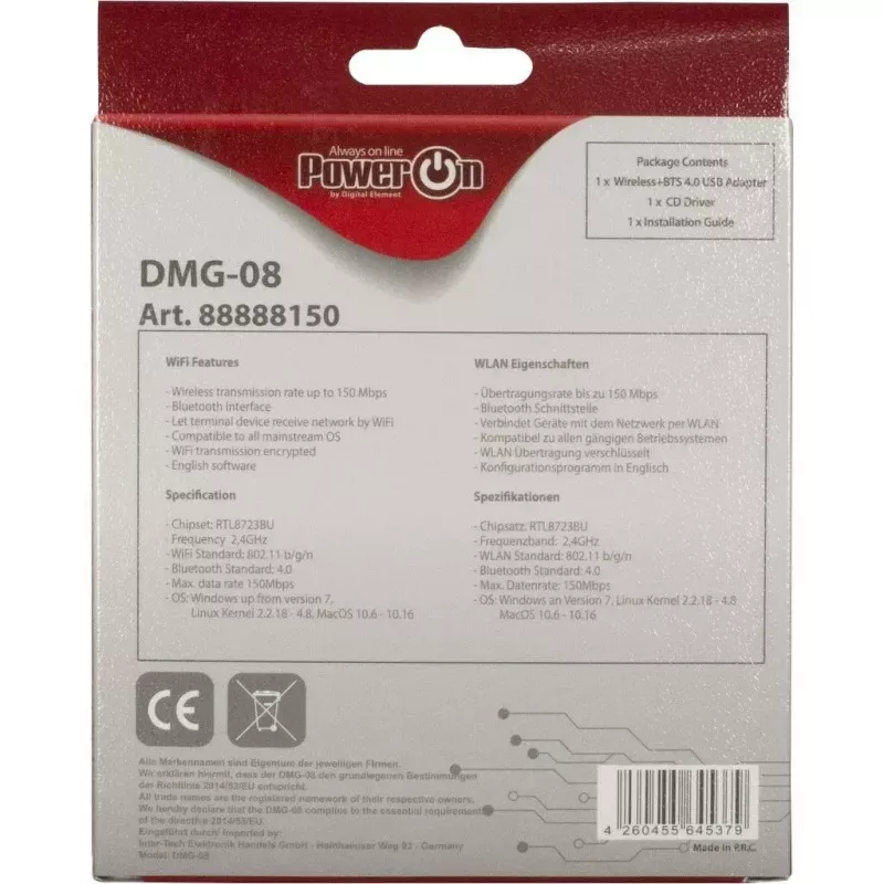 Adaptador wireless Inter-Tech DMG-08 WLAN Bluetooth 150 Mbit/s