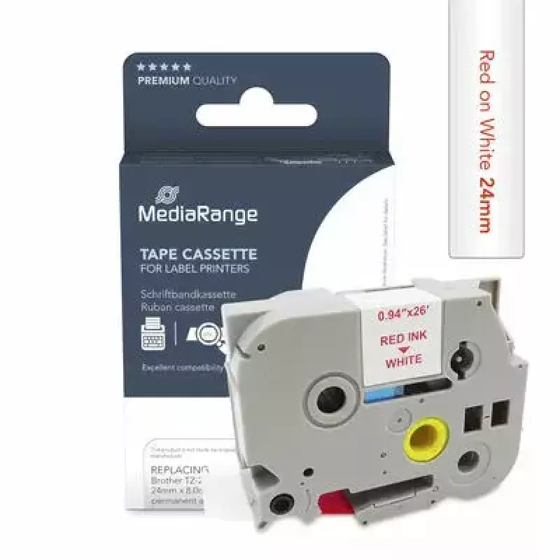 Fita para impressora MediaRange MRBTZ252 vermelha 2,4 cm 8 m