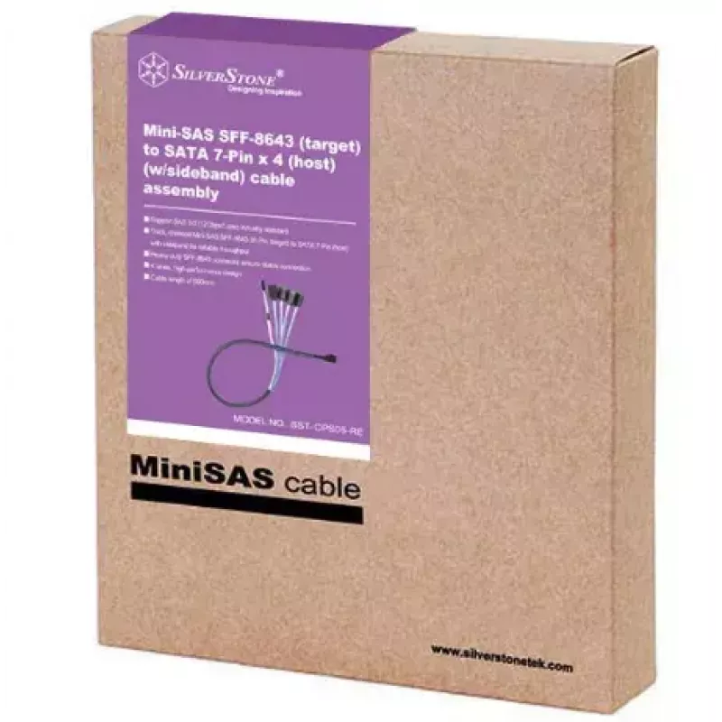 Cabo SILVERSTONE SAS para 4×SATA CPS05-RE 0,6 m SFF-8643 para 4×7 pinos SATA