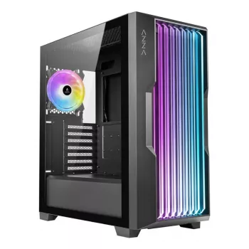 Caixa de PC AZZA Guardian Glass Midi Tower – preta, ATX/Micro‑ATX/ITX/EATX, suporta 3,5 polegadas×2 / 2,5 polegadas×4, ventoinhas frontais de 120/140 mm