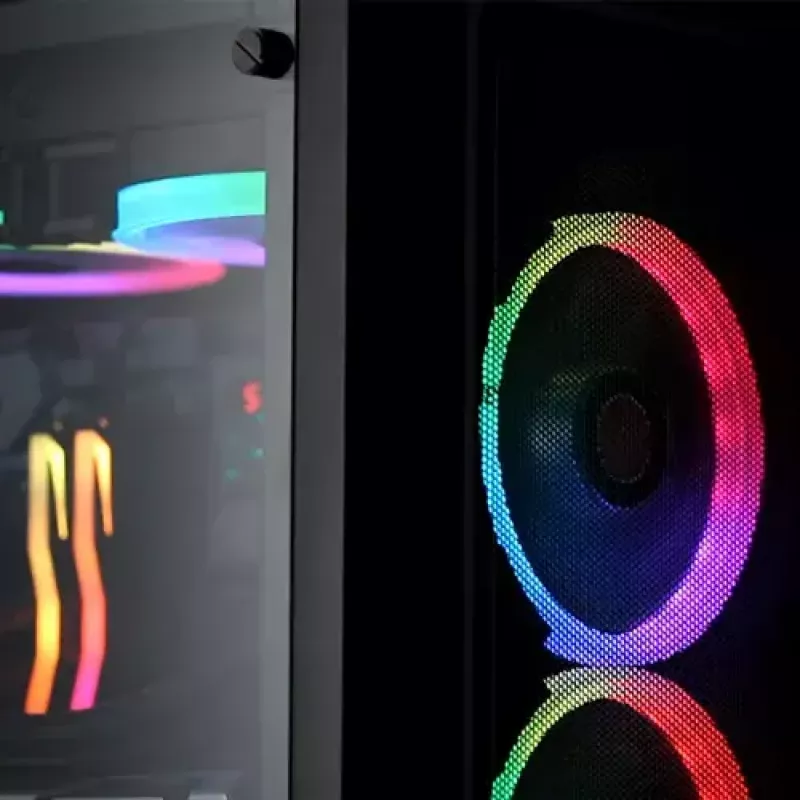 Caixa para PC Midi Tower RAIJINTEK Ponos MS — preto, suporta ventoinhas frontais de 120/140 mm, 1× 120 mm traseira, HDD 3,5 polegadas, SSD 2,5 polegadas, 210×442×485 mm