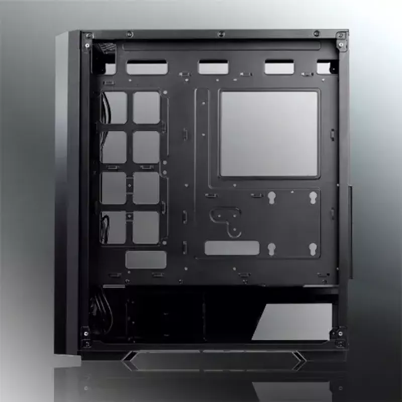 Caixa para PC Midi Tower RAIJINTEK Ponos MS — preto, suporta ventoinhas frontais de 120/140 mm, 1× 120 mm traseira, HDD 3,5 polegadas, SSD 2,5 polegadas, 210×442×485 mm