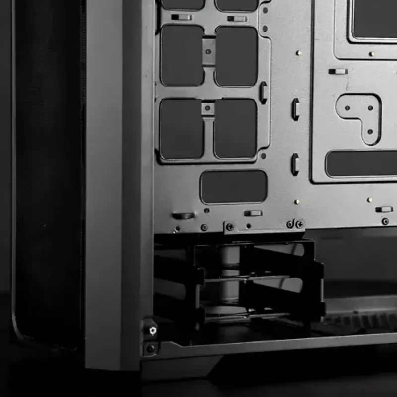 Caixa para PC Midi Tower RAIJINTEK Ponos MS — preto, suporta ventoinhas frontais de 120/140 mm, 1× 120 mm traseira, HDD 3,5 polegadas, SSD 2,5 polegadas, 210×442×485 mm