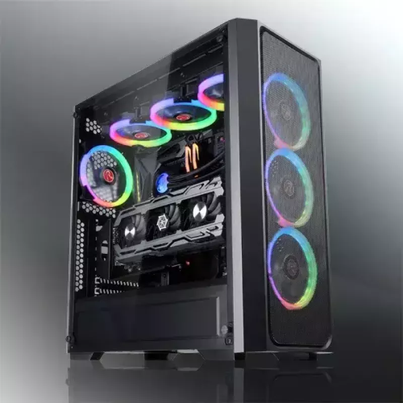 Caixa para PC Midi Tower RAIJINTEK Ponos MS — preto, suporta ventoinhas frontais de 120/140 mm, 1× 120 mm traseira, HDD 3,5 polegadas, SSD 2,5 polegadas, 210×442×485 mm