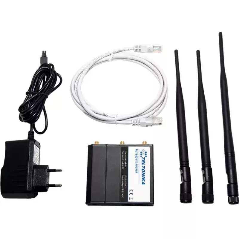 Router de rede móvel Teltonika RUT240 — 4G LTE, 3 antenas externas, 2 portas Fast Ethernet, Wi‑Fi 4 (802.11n) 150 Mbit/s