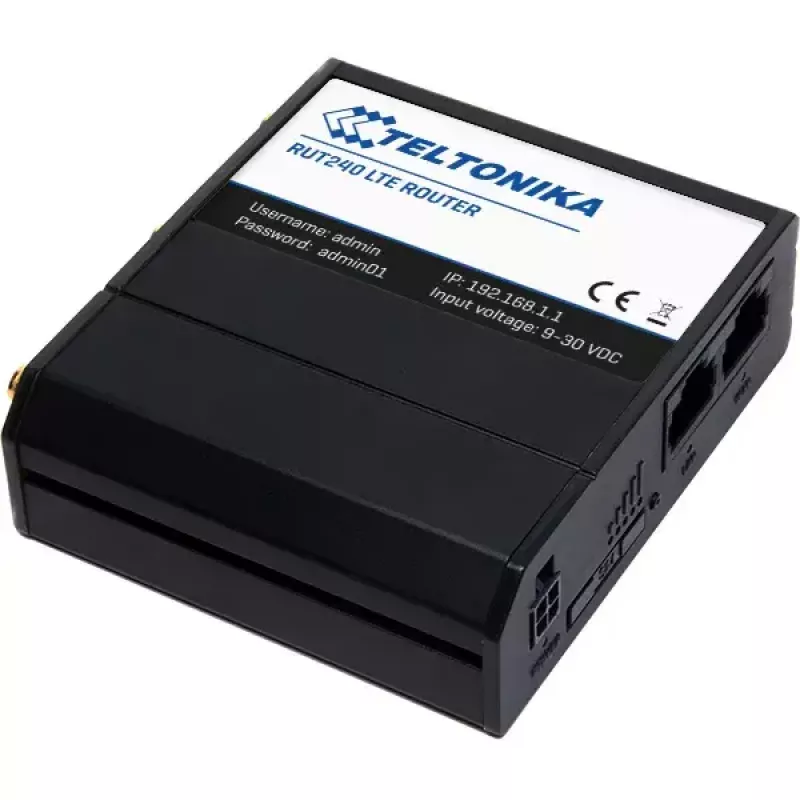 Router de rede móvel Teltonika RUT240 — 4G LTE, 3 antenas externas, 2 portas Fast Ethernet, Wi‑Fi 4 (802.11n) 150 Mbit/s