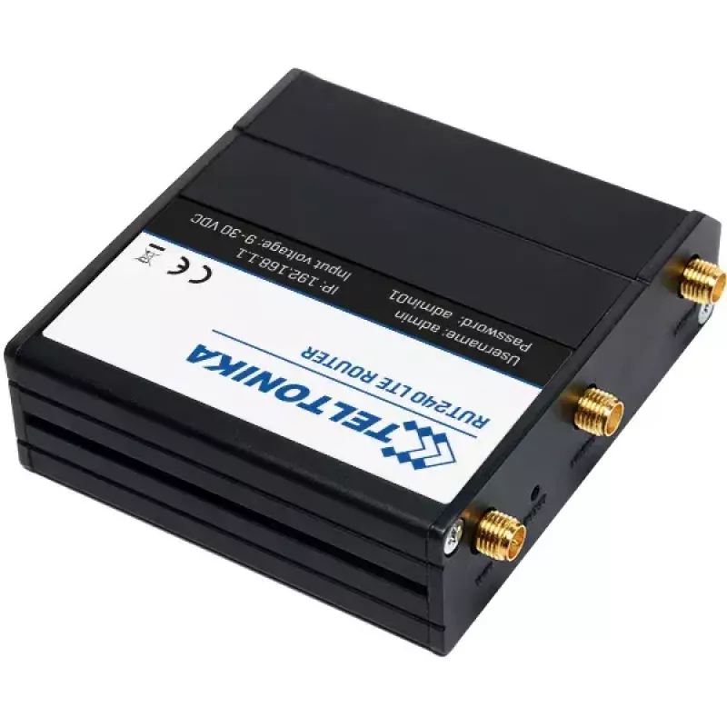 Router de rede móvel Teltonika RUT240 — 4G LTE, 3 antenas externas, 2 portas Fast Ethernet, Wi‑Fi 4 (802.11n) 150 Mbit/s