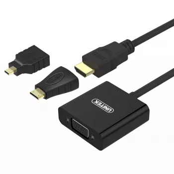 Unitek Y-6355 Adaptador 3 em 1 de Micro/Mini HDMI para VGA + Áudio, preto