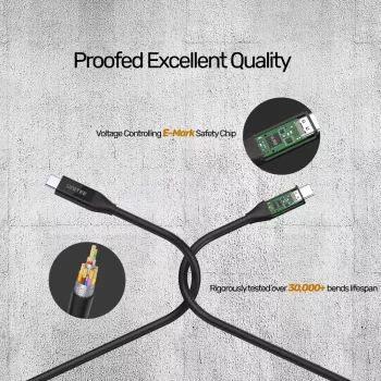 Cabo USB4 Gen 2x2 USB-C Unitek C14100BK-0.8M — 0,8 m, USB-C para USB-C, 40 Gbit/s, preto