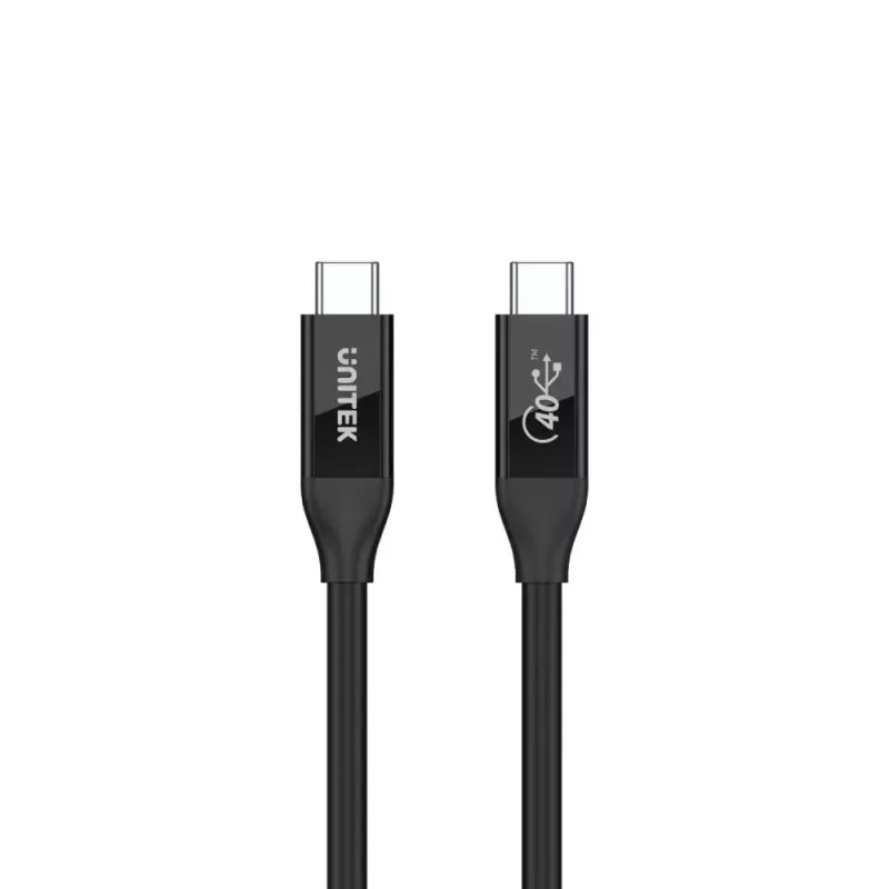 Cabo USB4 Gen 2x2 USB-C Unitek C14100BK-0.8M — 0,8 m, USB-C para USB-C, 40 Gbit/s, preto