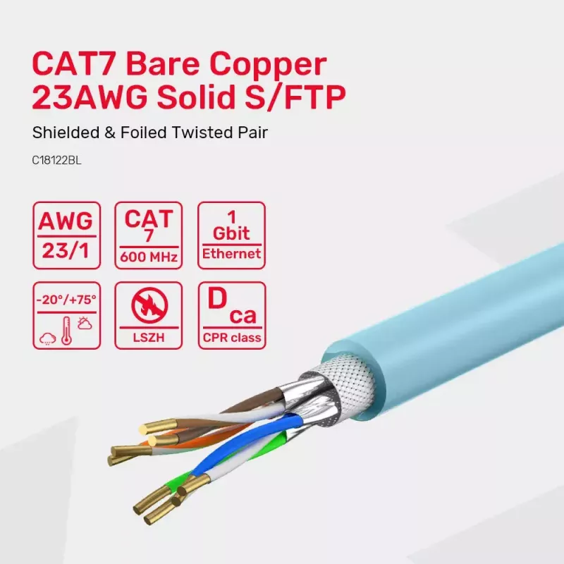 Cabo de rede UNITEK C18122BL RJ45 Cat7 305m Azul