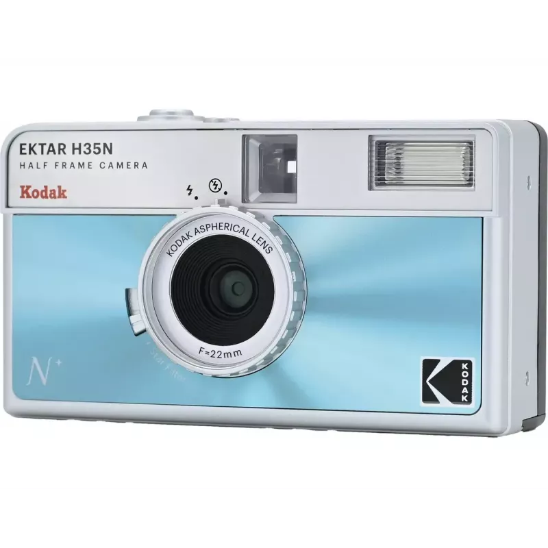 Máquina fotográfica de 35 mm Kodak EKTAR H35N Glazed Blue — Point-and-Shoot, objetiva fixa