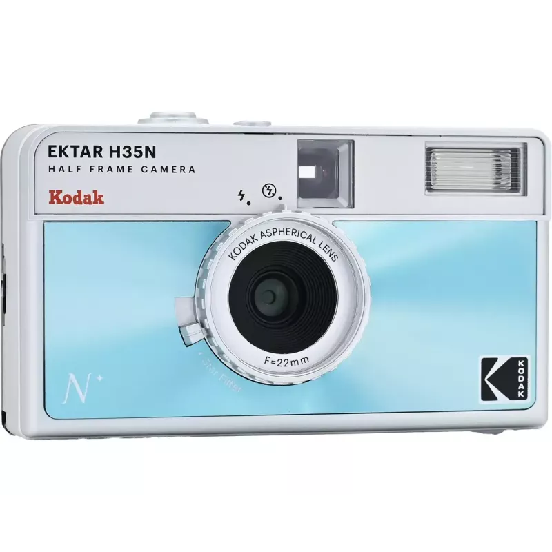 Máquina fotográfica de 35 mm Kodak EKTAR H35N Glazed Blue — Point-and-Shoot, objetiva fixa