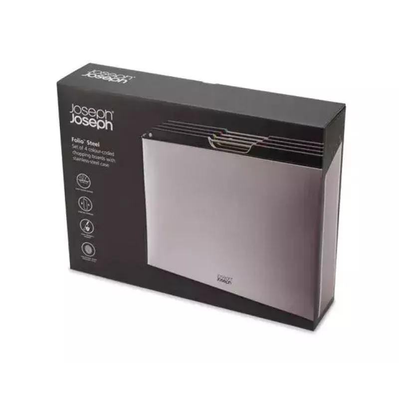 Joseph Joseph Folio Steel Conjunto de 4 tábuas de corte com estojo de aço, 60170