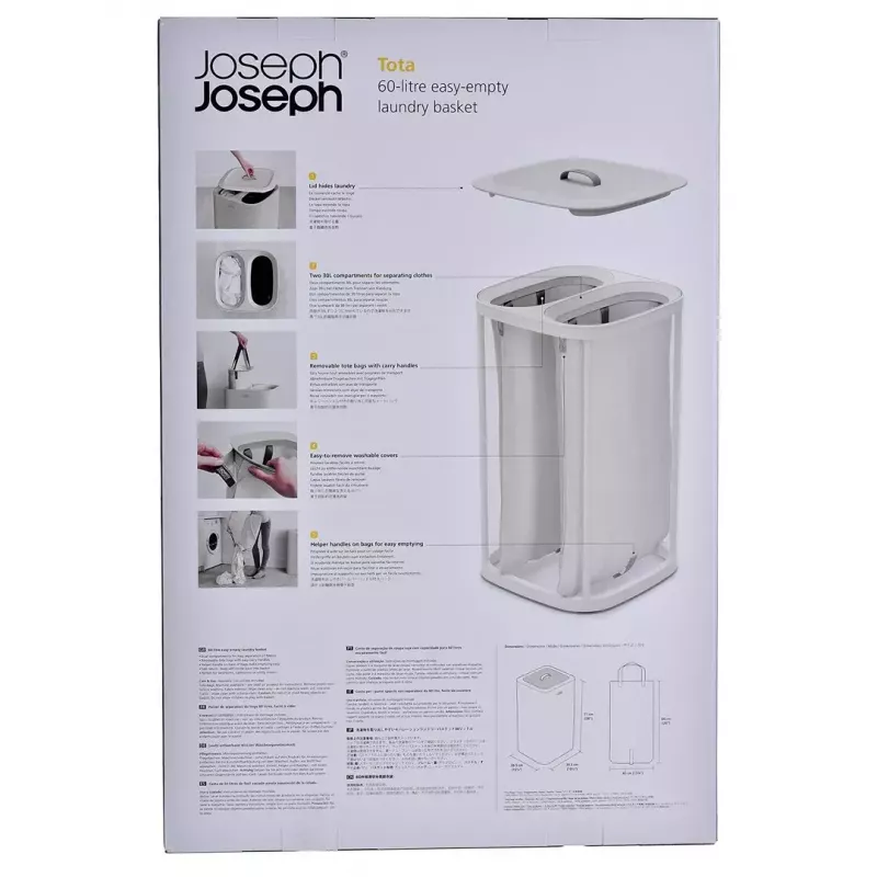 Cesto de roupa Joseph Joseph Tota 60L Ecru – capacidade de 60 litros, cesto alto ventilado