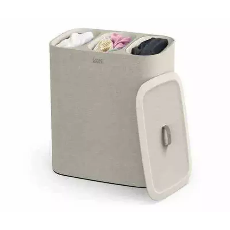Cesto de roupa joseph joseph Tota Trio 90L — capacidade de 90 litros, separação com três compartimentos, ecru